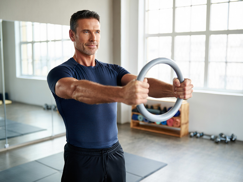 Anders tränar styrka med pilatesring